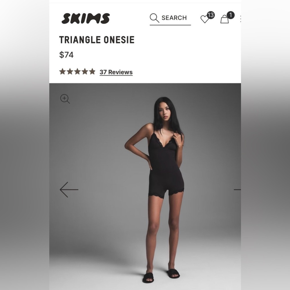 SKIMS Black Triangle Onesie Romper with Lace Trim